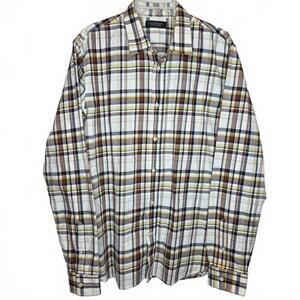 Scotch and Soda Men's Button Up Cream Brown plaid Size XL
